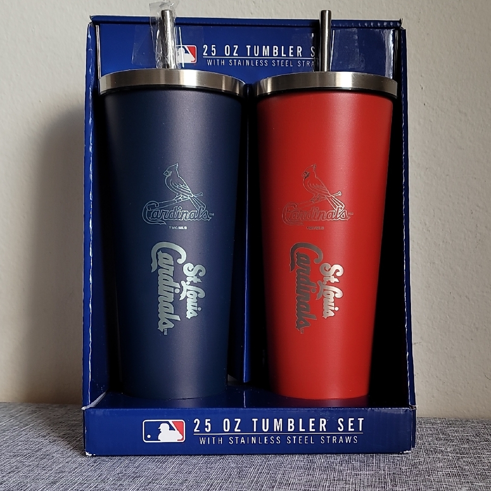 MLB St. Louis Cardinals Stainless Steel 25oz Tumbler Set Straw New Red Blue